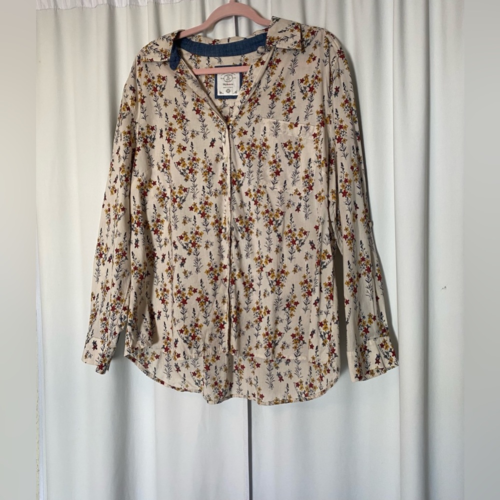 Style & Co. Floral Button Down Shirt - Cream and Multicolor